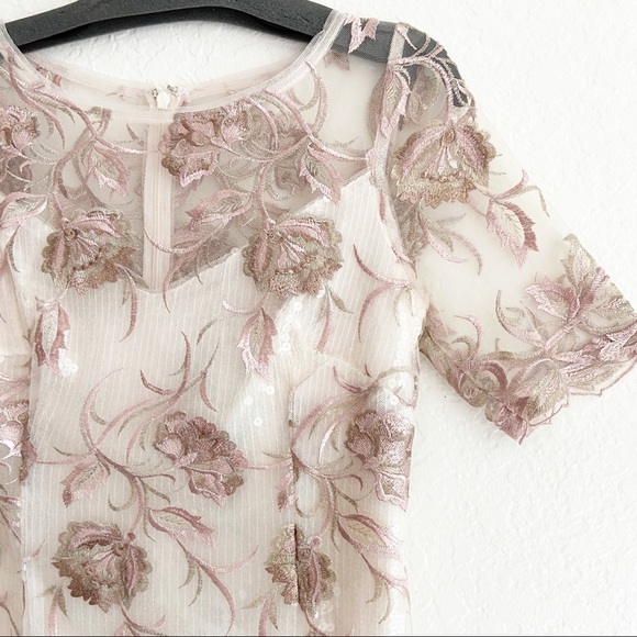 SOLD Marchesa Notte Embroidered Sequin Dress Ivory - Picture 5 of 12